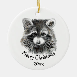 Fun Cute Watercolor Raccoon Animal Nature Fun Cera Ceramic Ornament