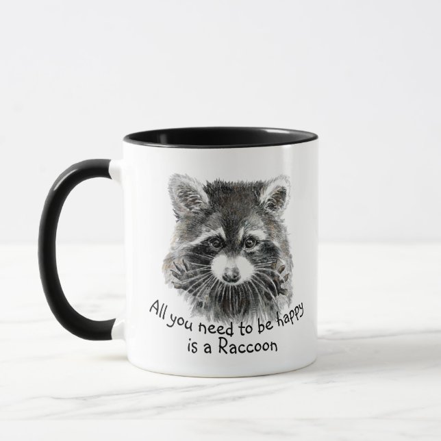 Fun Cute Watercolor Raccoon Cheerful Inspirational Mug (Left)
