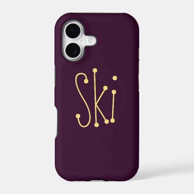 Fun Cute Whimsical SKI Text Deep Purple Background (Back)