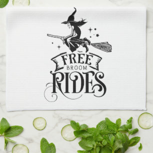 Fun Cute Witch Free Broom Rides Halloween Kitchen Towel