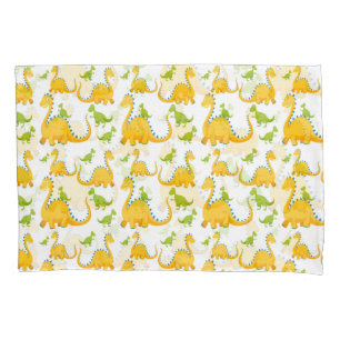 Fun Cute Yellow And Green Dinosaurs Pillowcase