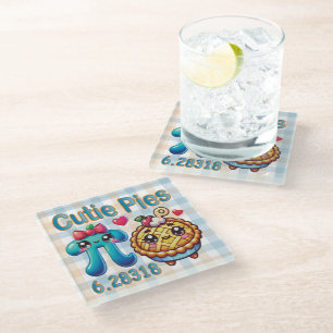 Fun “Cutie Pies” Cute Pi Symbol & Pie Pun Glass Coaster