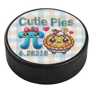 Fun “Cutie Pies” Cute Pi Symbol & Pie Pun Hockey Puck