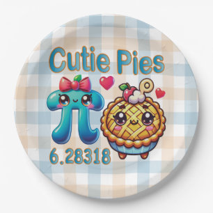 Fun “Cutie Pies” Cute Pi Symbol & Pie Pun Paper Plate