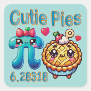 Fun “Cutie Pies” Cute Pi Symbol & Pie Pun Square Sticker