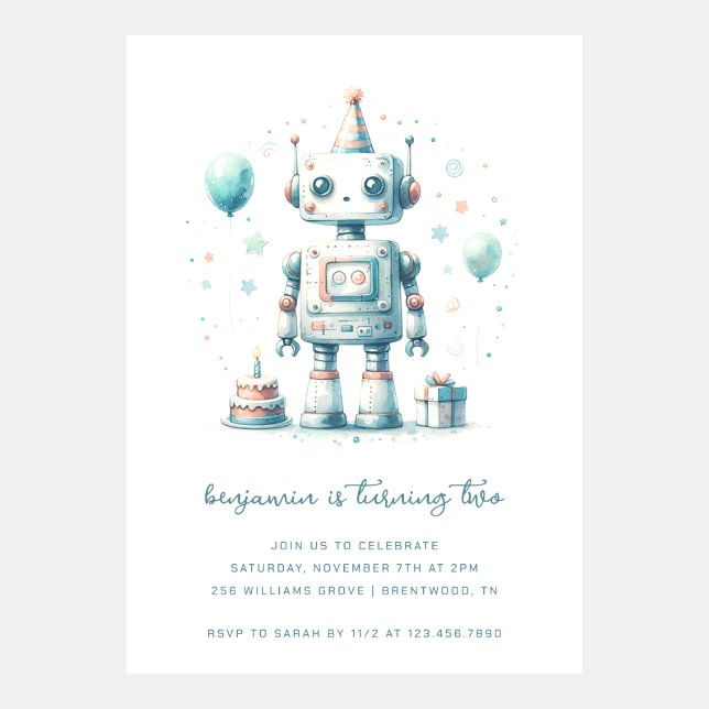 Fun Cyber Robot Space Birthday Invitation (Front)