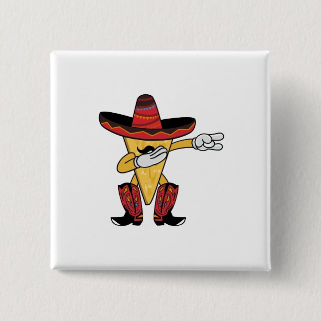 Fun Dabbing Nacho Cinco de Mayo Taco Chip 2 Inch Square Button (Front)
