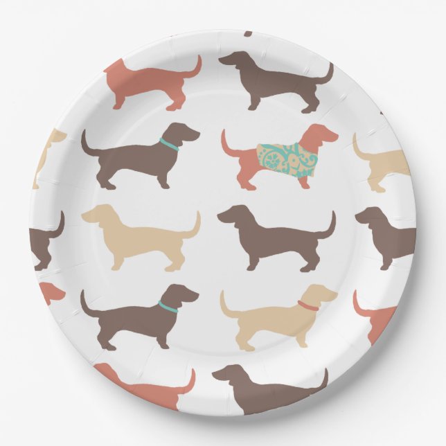 Fun Dachshund Dog Pattern Paper Plate (Front)