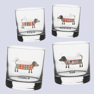 Fun Dachshund Wiener Sausage Dog Personalized Name Whiskey Glass