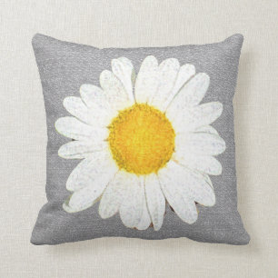 Fun Daisy in Grey, White and Yellow Reversible Throw Pillow