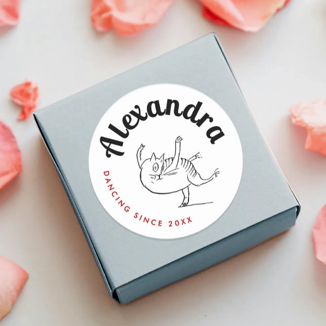 Fun Dancing Cat Red And White Edward Lear Classic Classic Round Sticker (Creator Uploaded)