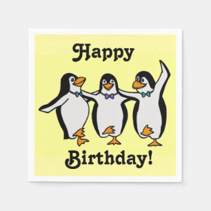 Fun Dancing Penguins Happy Birthday! Napkin