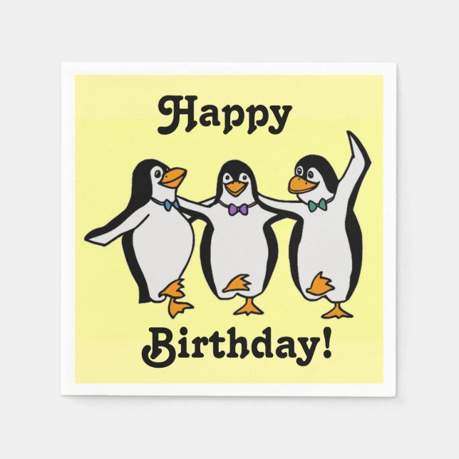 Fun Dancing Penguins Happy Birthday! Napkin (Front)
