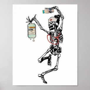 Fun Dancing Skeleton Nurse Halloween Costume Spook Poster