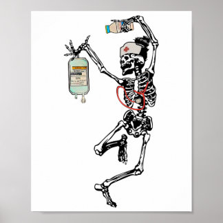Fun Dancing Skeleton Nurse Halloween Costume Spook Poster