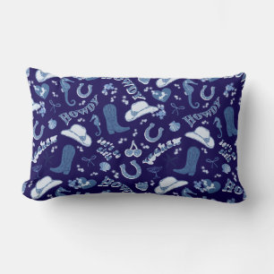 Fun Dark Navy Blue Coastal Cowgirl Pattern Lumbar Pillow