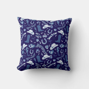 Fun Dark Navy Blue Coastal Cowgirl Pattern Throw Pillow