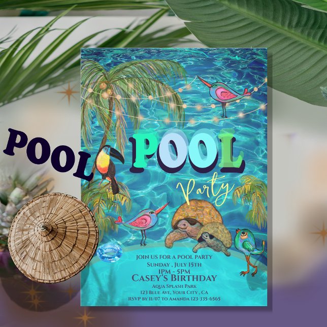 Fun de piscine d'été | Invitation d'anniversaire (Summer Pool Fun Party | Birthday Invitation)