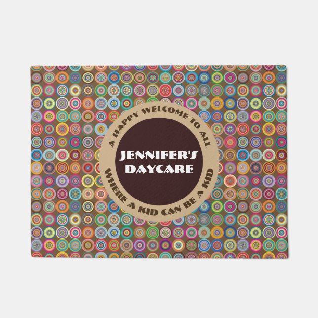 Fun & Decorative Circles Personalized Daycare Doormat (Front)