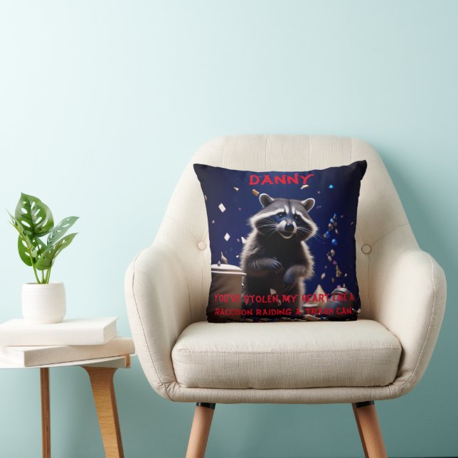 Fun Decorative Custom Valentine's Day Raccoon Throw Pillow (Chair)