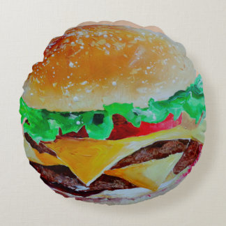 Fun decorative pillow, Hamburger pop art Round Pillow