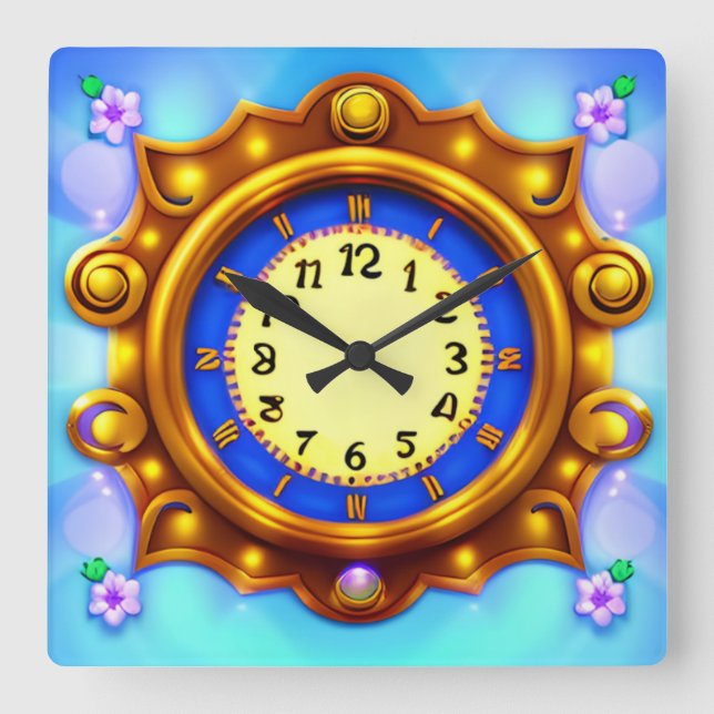 Fun decorative square wall clock (Front)