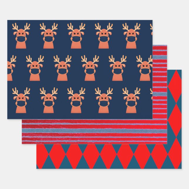 FUN DEER WITH FACE MASK FLAT SHEET Wrapping Paper (Set)