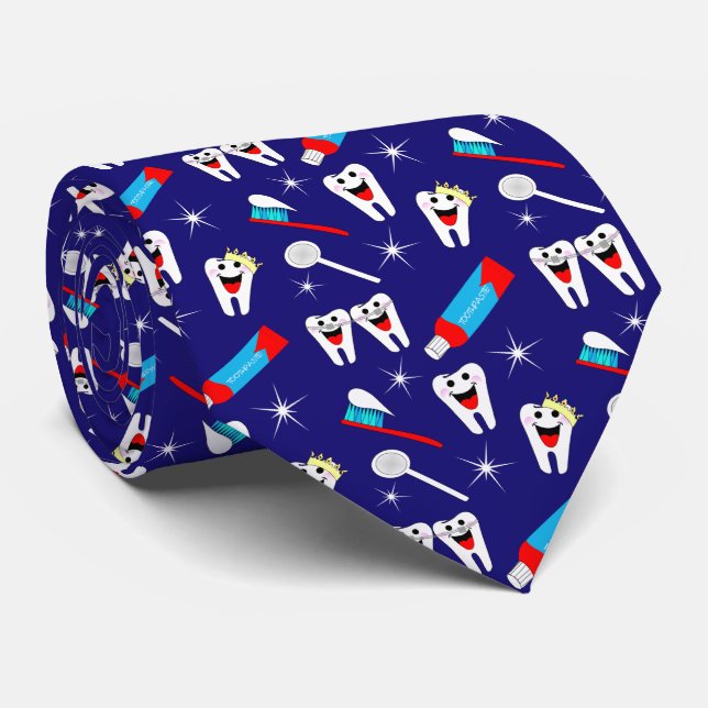 Fun Dental Clinic Dentist Cartoon Teeth Pattern Tie (Rolled)