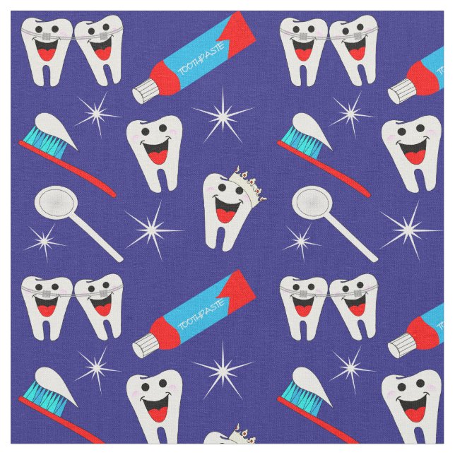 Fun Dental Dentist Cartoon Teeth Fabric (Close Up)