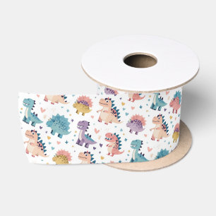 Fun Design colourful Dinosaur Pattern Satin Ribbon