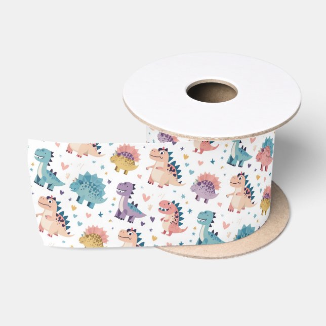 Fun Design colourful Dinosaur Pattern Satin Ribbon (Spool)