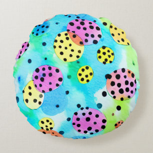 Fun design Happy colours Polka dots Pink Blue Kids Round Pillow