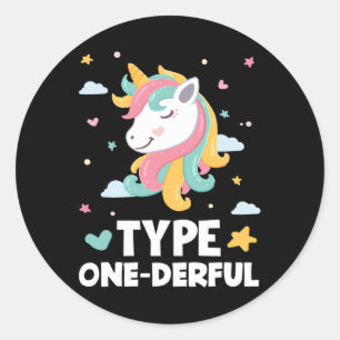 Fun Diabetic Type 1 Diabetes Type One-Derful Unico Classic Round Sticker