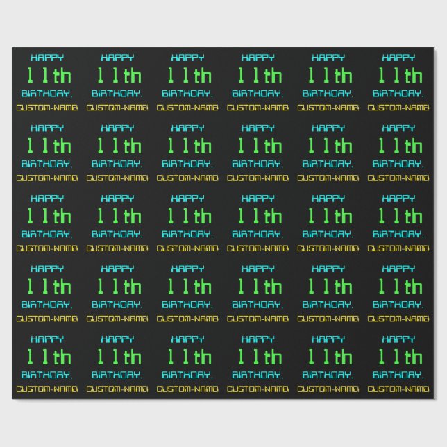 Fun Digital Computing Themed 11th Birthday Wrapping Paper (Flat)
