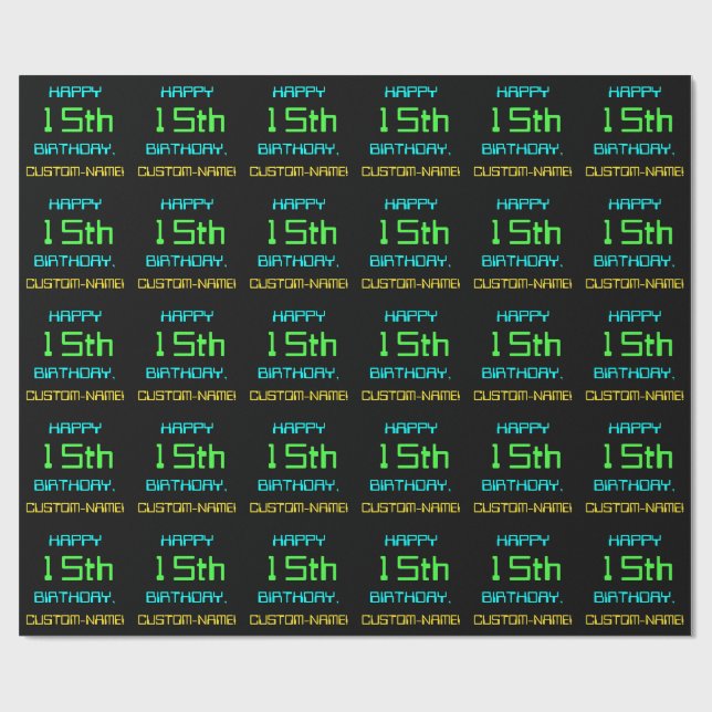 Fun Digital Computing Themed 15th Birthday Wrapping Paper (Flat)