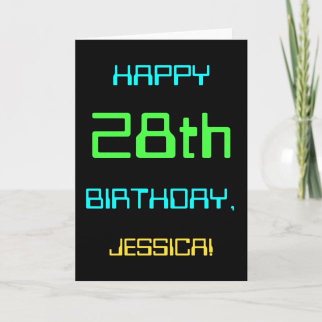 Fun Digital Computing Themed 28th Birthday Card (Front)