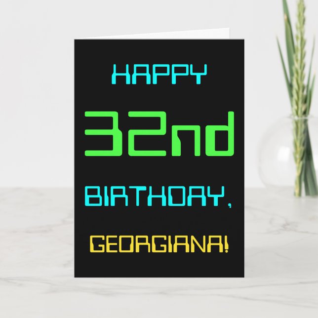 Fun Digital Computing Themed 32nd Birthday Card (Front)