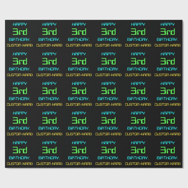Fun Digital Computing Themed 3rd Birthday Wrapping Paper (Flat)