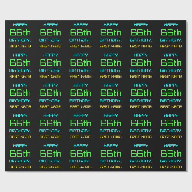 Fun Digital Computing Themed 66th Birthday Wrapping Paper (Flat)