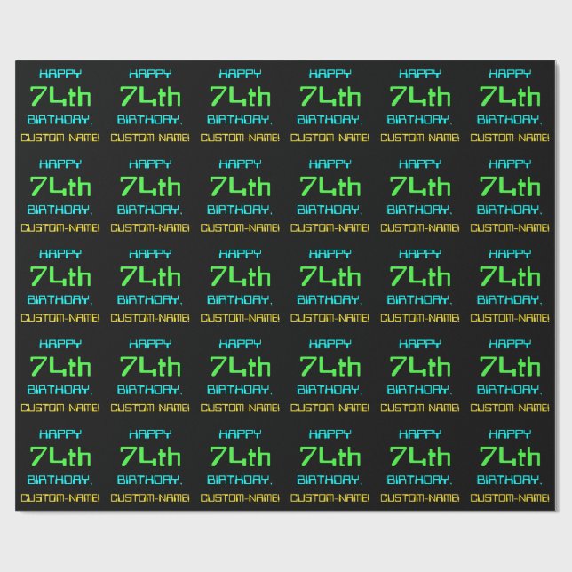 Fun Digital Computing Themed 74th Birthday Wrapping Paper (Flat)
