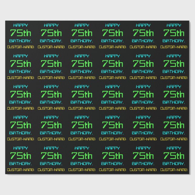 Fun Digital Computing Themed 75th Birthday Wrapping Paper (Flat)