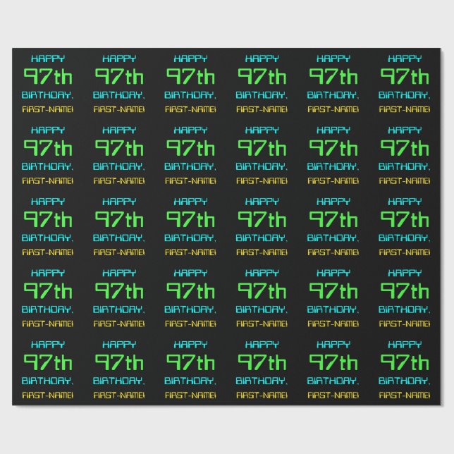 Fun Digital Computing Themed 97th Birthday Wrapping Paper (Flat)