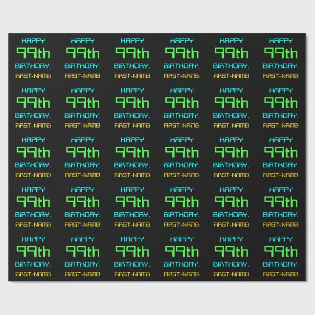 Fun Digital Computing Themed 99th Birthday Wrapping Paper (Flat)
