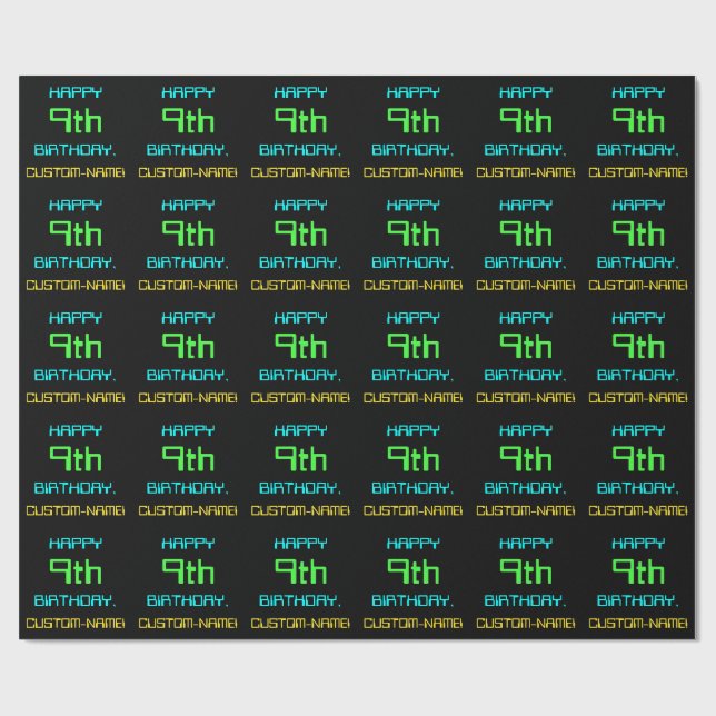 Fun Digital Computing Themed 9th Birthday Wrapping Paper (Flat)
