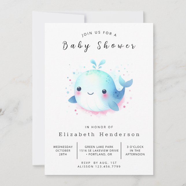 Fun Digital Whale Baby Shower Invitation (Front)