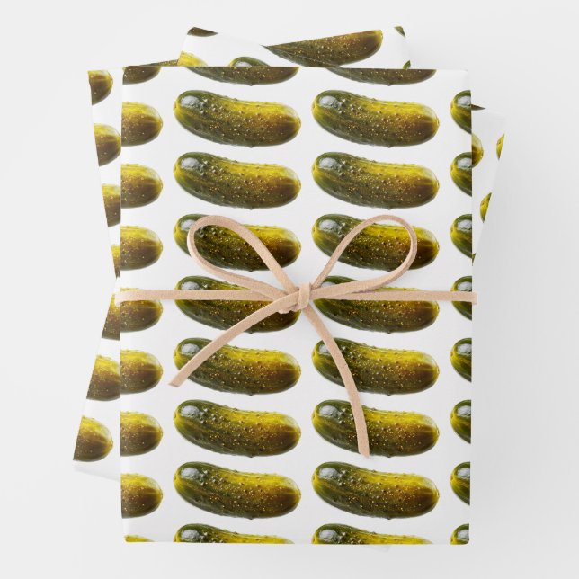 Fun Dill Pickle Pattern – Quirky Design for Foodie Wrapping Paper Sheet (In situ)