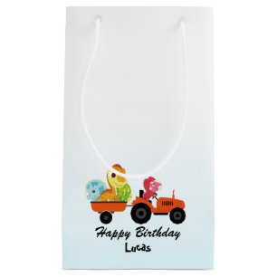 Fun DINO dinosaur tractor Farm School Birthday boy Small Gift Bag
