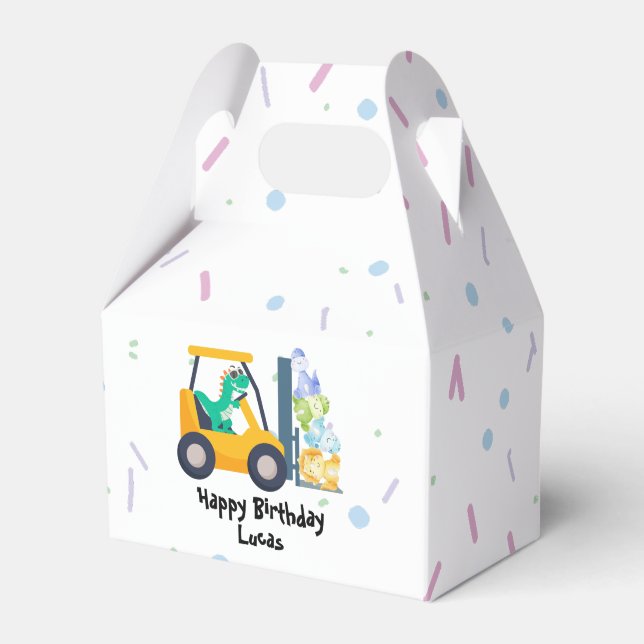 Fun dino tractor Truck Birthday School boy kids Favor Box (Front Side)