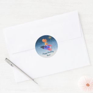 Fun dinosaur colourful rocket School Birthday part Classic Round Sticker