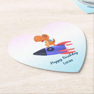 Fun dinosaur colourful rocket School Birthday part Paper Coaster
